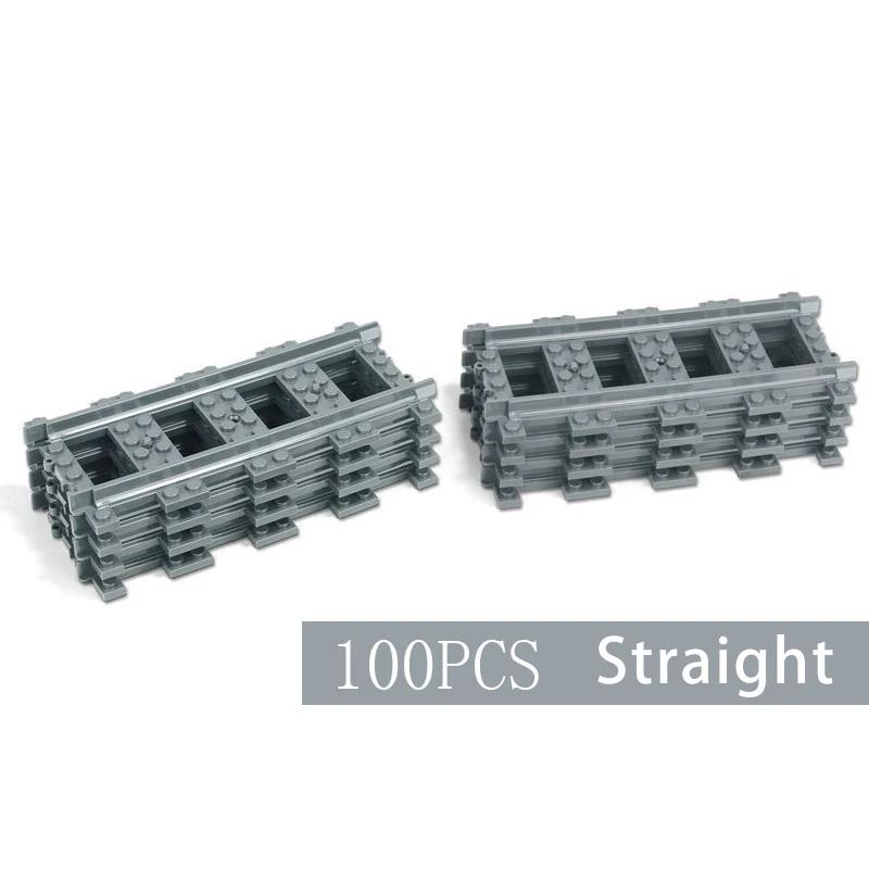 Straight Curved Train Tracks Building Sets DIY 10-100 pcs Kids Toys MOC Bricks City Rail Crossing Accessories