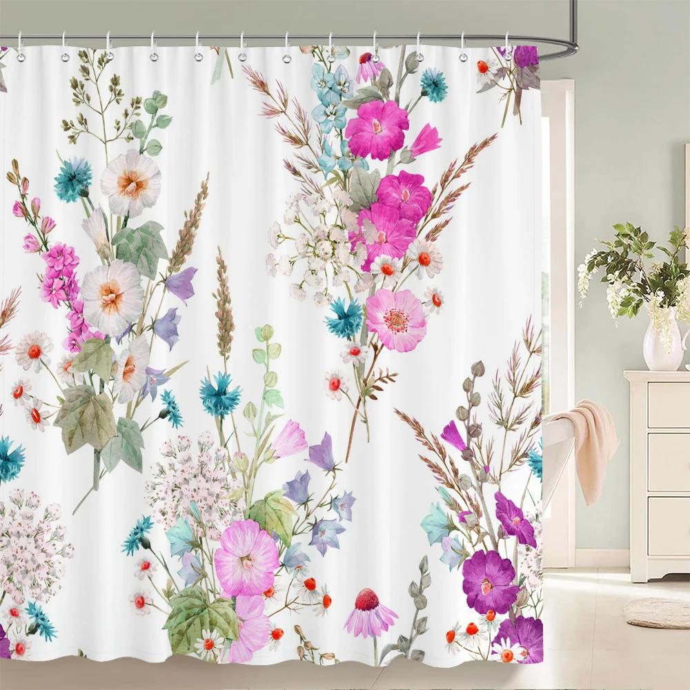 1 pack Watercolor tulip flowers pattern polyester material shower curtain bathroom partition curtain home decorative curtain
