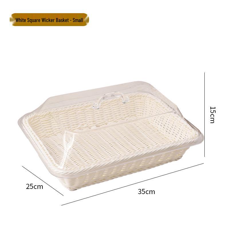 Acrylic Bread Basket with Imitation Rattan Cover for Food, Fruit, Vegetables, Snacks