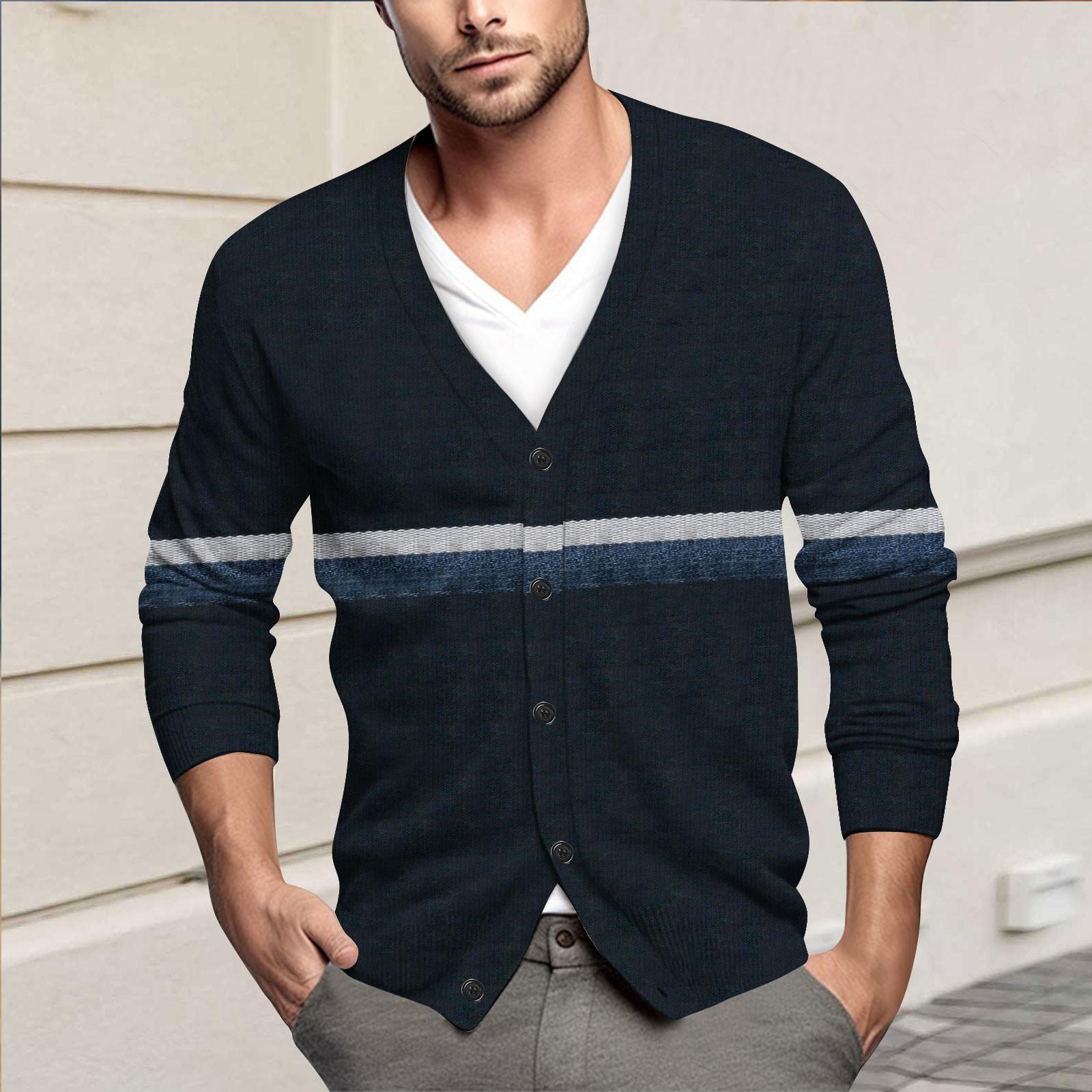 

Мужская повседневная однобортная модная куртка-кардиган с длинными рукавами на пуговицах M тёмно-синий