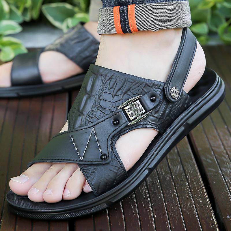 

Sandals men s outdoor leisure middle-aged and elderly beach shoes leather summer men s dad slippers one shoe dual-purpose sports 44