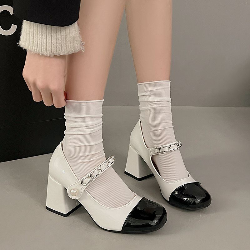 Small Fragrant Style with Skirt To Increase the Height of Mary Jane Shoes for Women's 2025 Spring and Autumn New High-end French Thick-heeled Single S