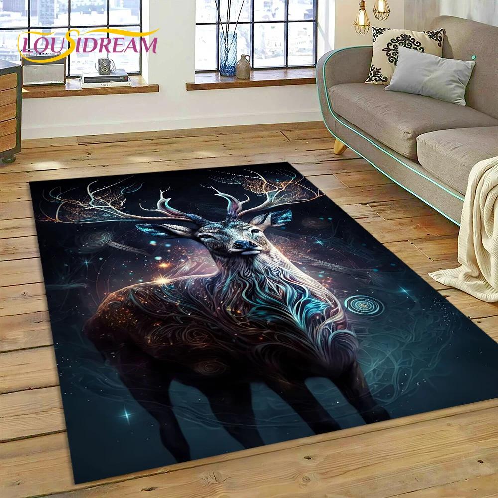 Dream Christmas Elk Sika Deer Cartoon Area Rug,Carpet Rug for Home Living Room Bedroom Sofa Doormat Decor,kid Non-slip Floor Mat