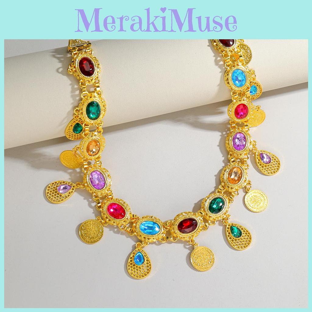 Arabic Jewelry Gold Alloy Acrylic Gem Waist Chain With Hollow Design For Women Summer Fashion