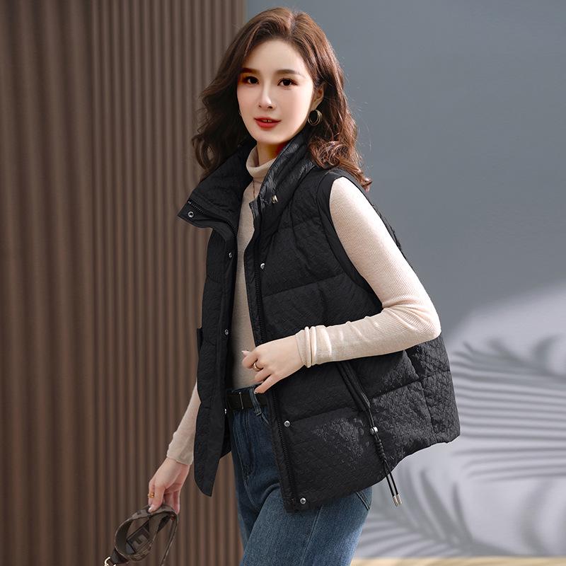 Women's 2024 Stand Collar Windproof Down Vest - New Chinese Style, Warm, Loose Fit for Autumn/Winter