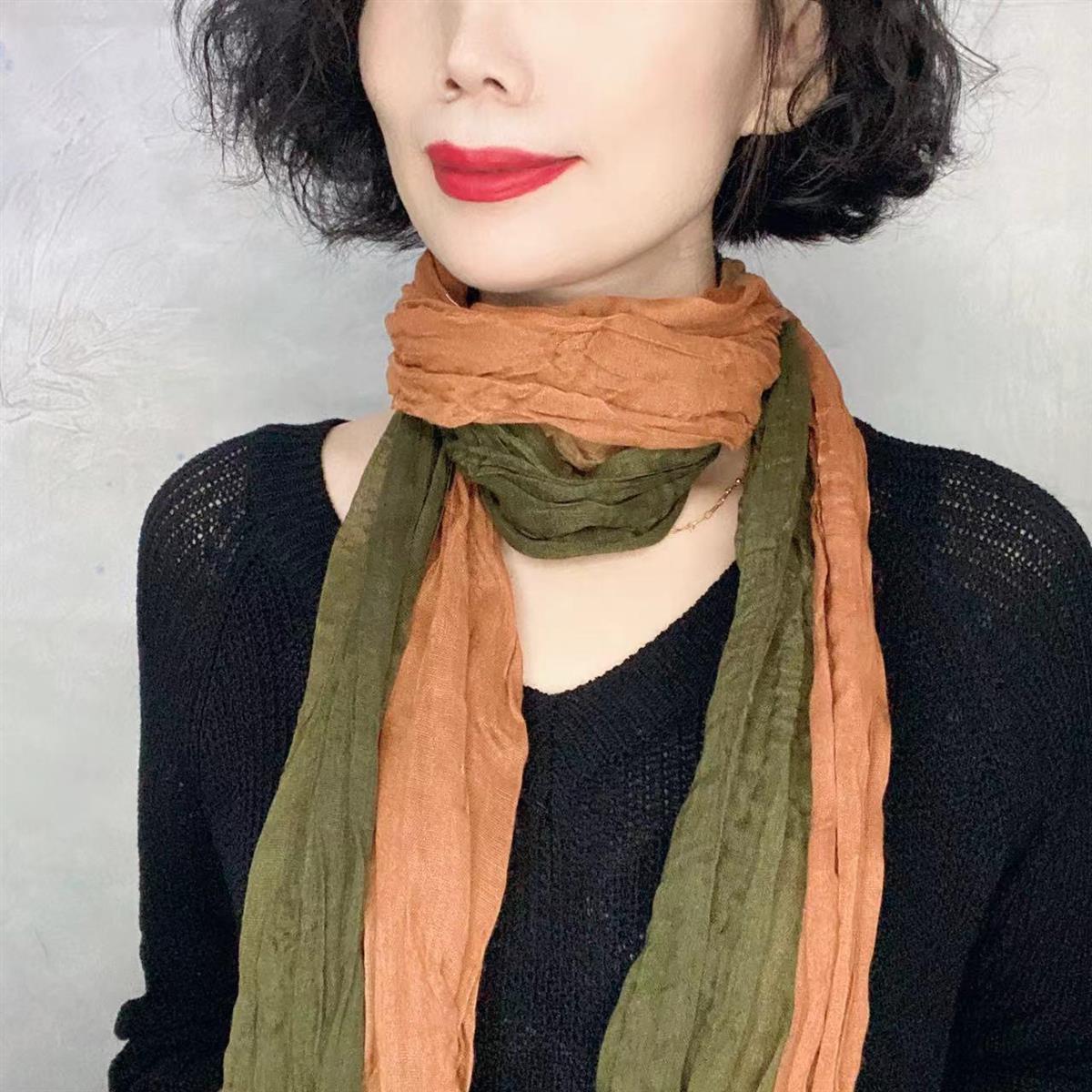 

Cotton and Linen Scarf for Women Spring and Autumn Long Style Retro Pleated Scarf