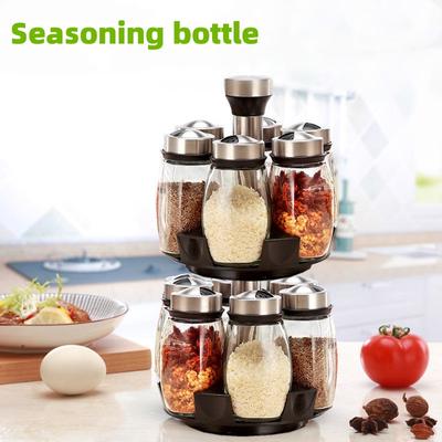 1/7pcs Seasoning Jar Household Creative Rotating Condiment Bottle Kitchen Seasoning Bottle Set Storage Rack Single Layer/double Layer Optional