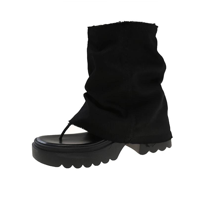 

Женская Мода Короткие Ботинки 2025 Новые Летние Тонкие Толстая Подошва Сандалии-Ботильоны с Открытым Носком Ботинки-Трубы Ковбойские Брюки 40 чёрный