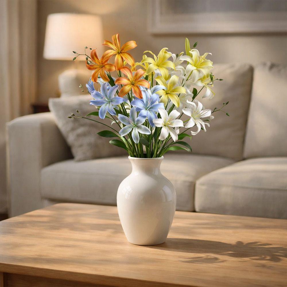 4 Heads Artificial Lilis DIY Flower Floral Arrangement Simulation Flowers Multicolor Realistic Wedding Bouquet Home Decoration