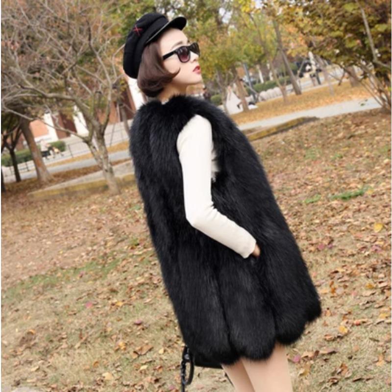 Fur vest women's medium and long light vest imitation fox fur vest vest fur integrated jacket