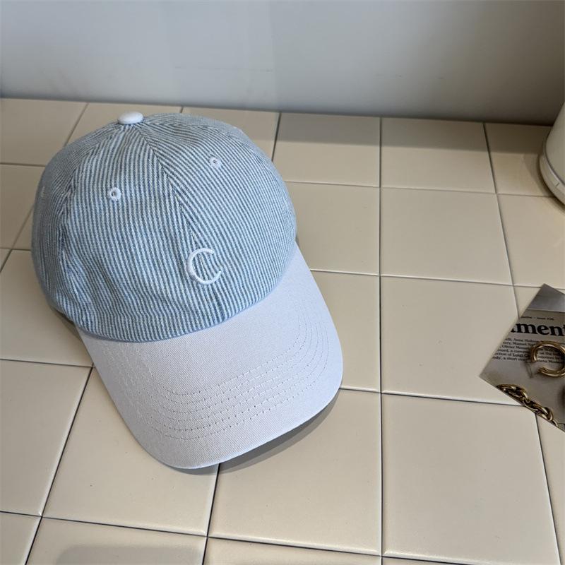

Новый стиль, бейсболка с вышивкой в полоску, женская, для маленького лица, шляпа, повседневная кепка с козырьком для защиты от солнца, мужской тренд в Instagram 56-58cm [Adjustable] светло-синий