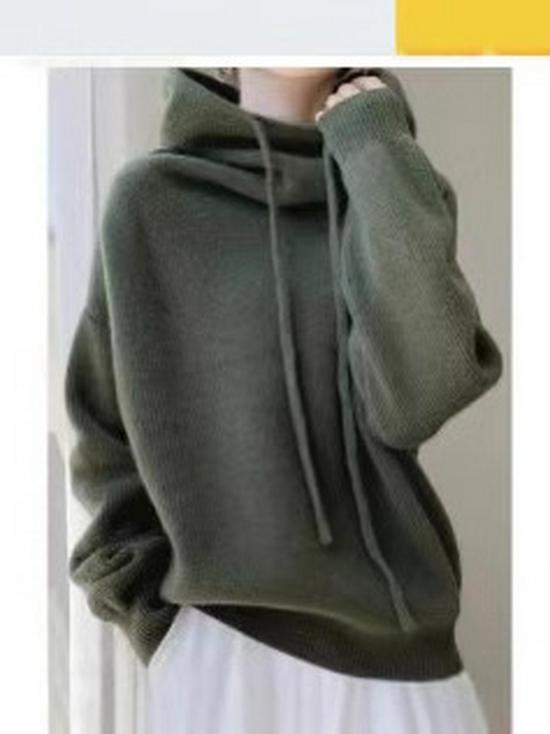 Women's European Wool Hooded Sweater: Thick, Loose-Fit, Long Sleeve, Slimming Base Layer.