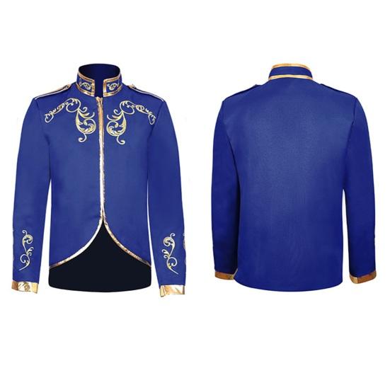 Yousheng Men Jacket Stand Collar Long Sleeve Golden Embroidered Pattern Short Coat Slim Fit Halloween Costume Travel Clothing