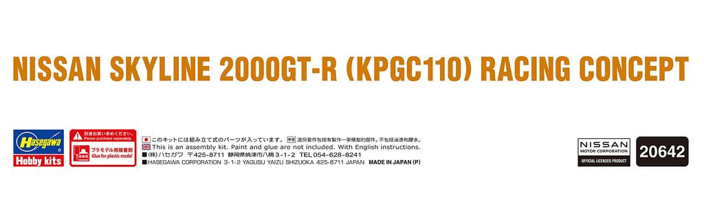Hasegawa Nissan Skyline Racing Concept Plastic Model Kit 20642 1/24 2000GT-R (KPGC110)