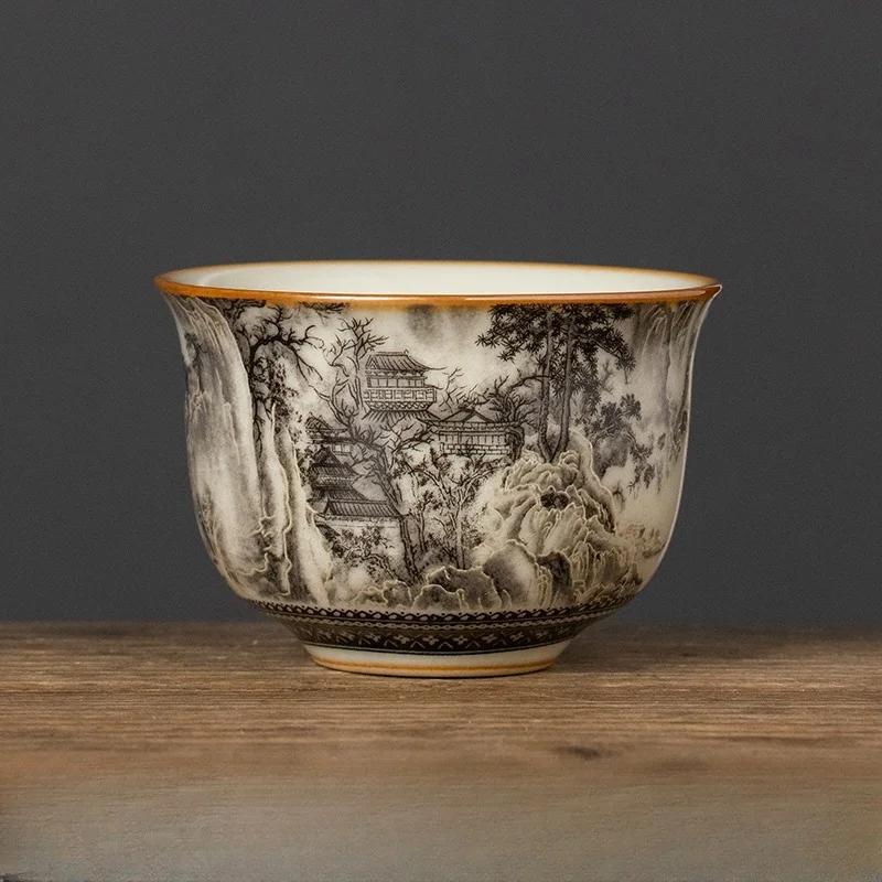 65ML Landscape Ru Kiln Master Cup Household Tea Cup Handmade Tea Bowl Smelling Cup Teaset Supplies Teaware A Cup Of Tea