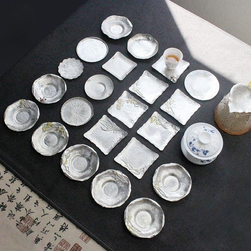 1PC New Japanese-style tin coasters, plum blossom round tea saucers, metal heat insulation pads, tea ceremony accessories