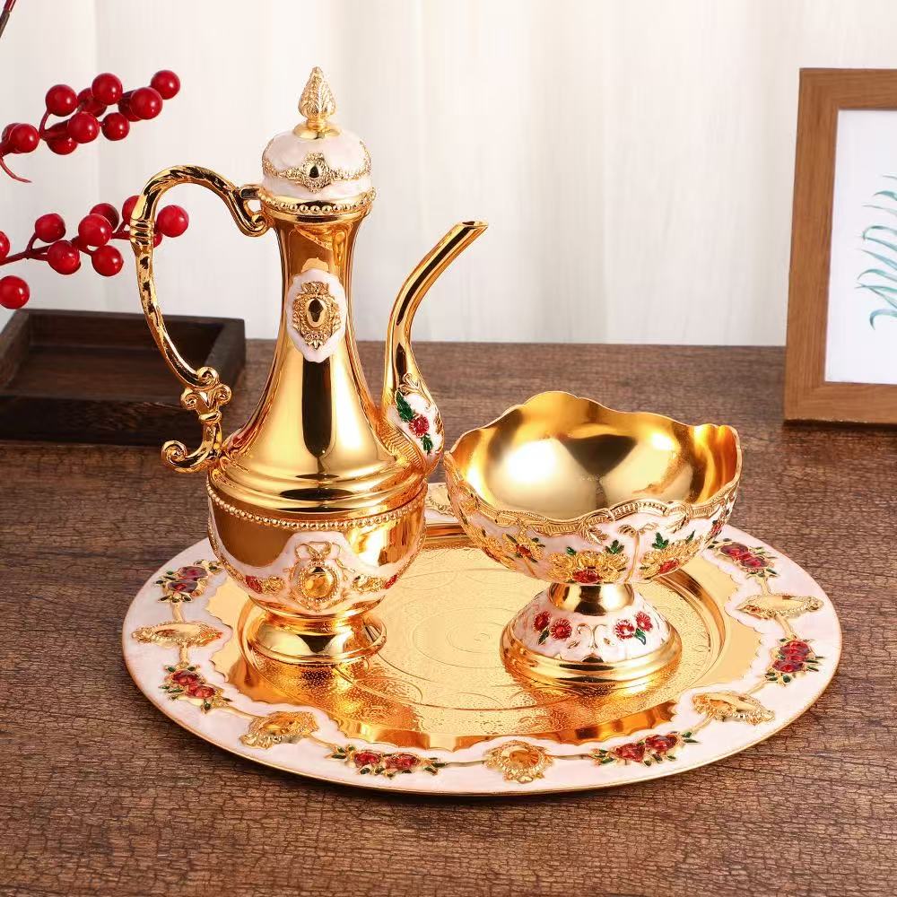 

European Style Wine Set,Alloy Home Wine Pot Ice Cream Bowl Set,Exquisite Golden Wine Glass,Wine Pot Wedding Decoration,1Set L