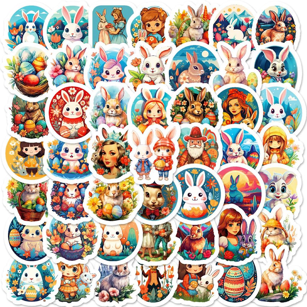 50 Easter Stickers Cute Cartoon Doodle Rabbit Doodle Stickers