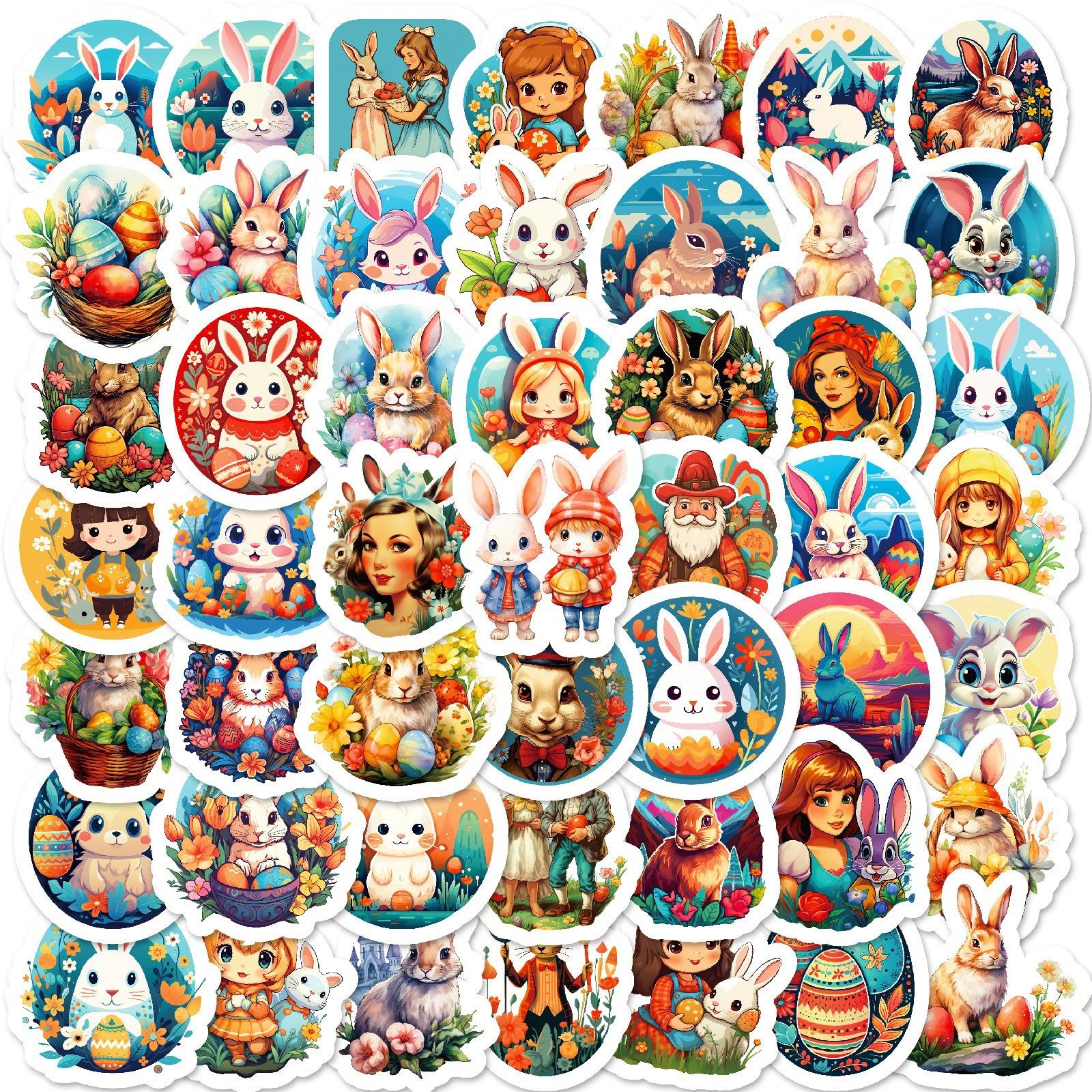 

50 Easter Stickers Cute Cartoon Doodle Rabbit Doodle Stickers