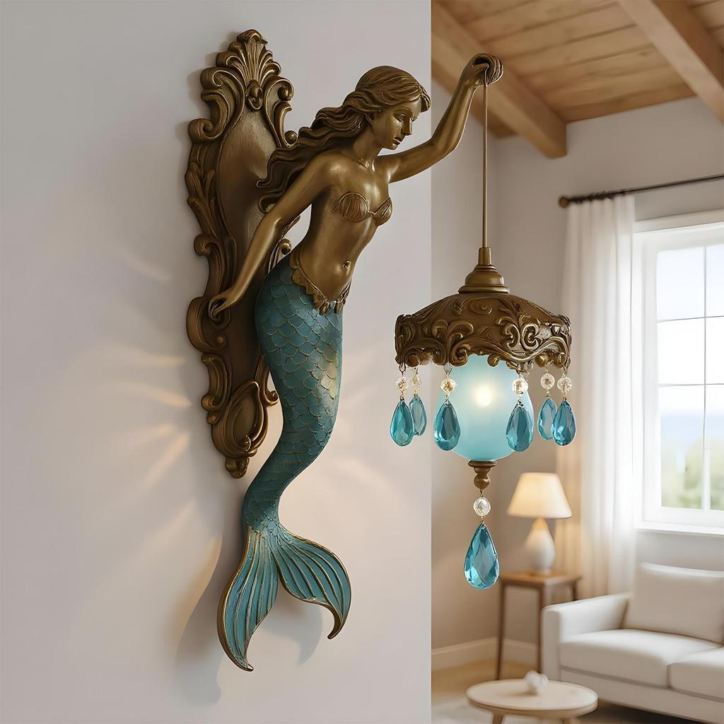 Meerjungfrauen-Wandleuchte 8 Zoll Batteriebetrieben Bronze Meerjungfrauen-Wandlaterne für Wohnzimmer Badezimmer Flur Strandhaus