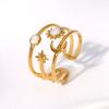 Anéis Ajustáveis em Aço Inoxidável com Design de Três Espirais Estrela Lua Sol Anel Aberto Turquesa para Homens Mulheres Joia Exquisita Presente