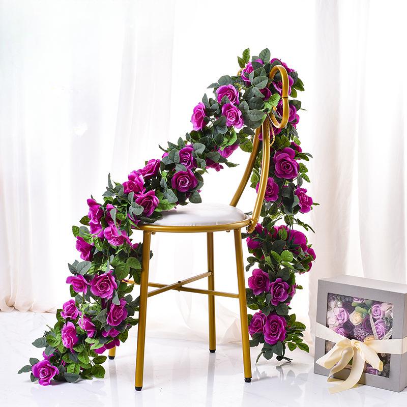 Artificial Rose Vine 16 Head Flowers Length 220cm False Green Plant Flower Vine Family Wedding Party Arch Decoration Flower Vine