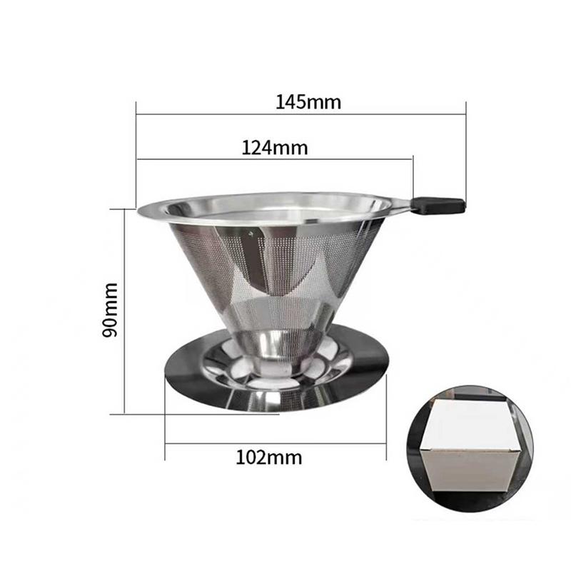 Stainless Steel Pour Over Coffee Filter Ultra Fine Mesh Space Saving Reusable Dripper for Office Staff Coffee Making