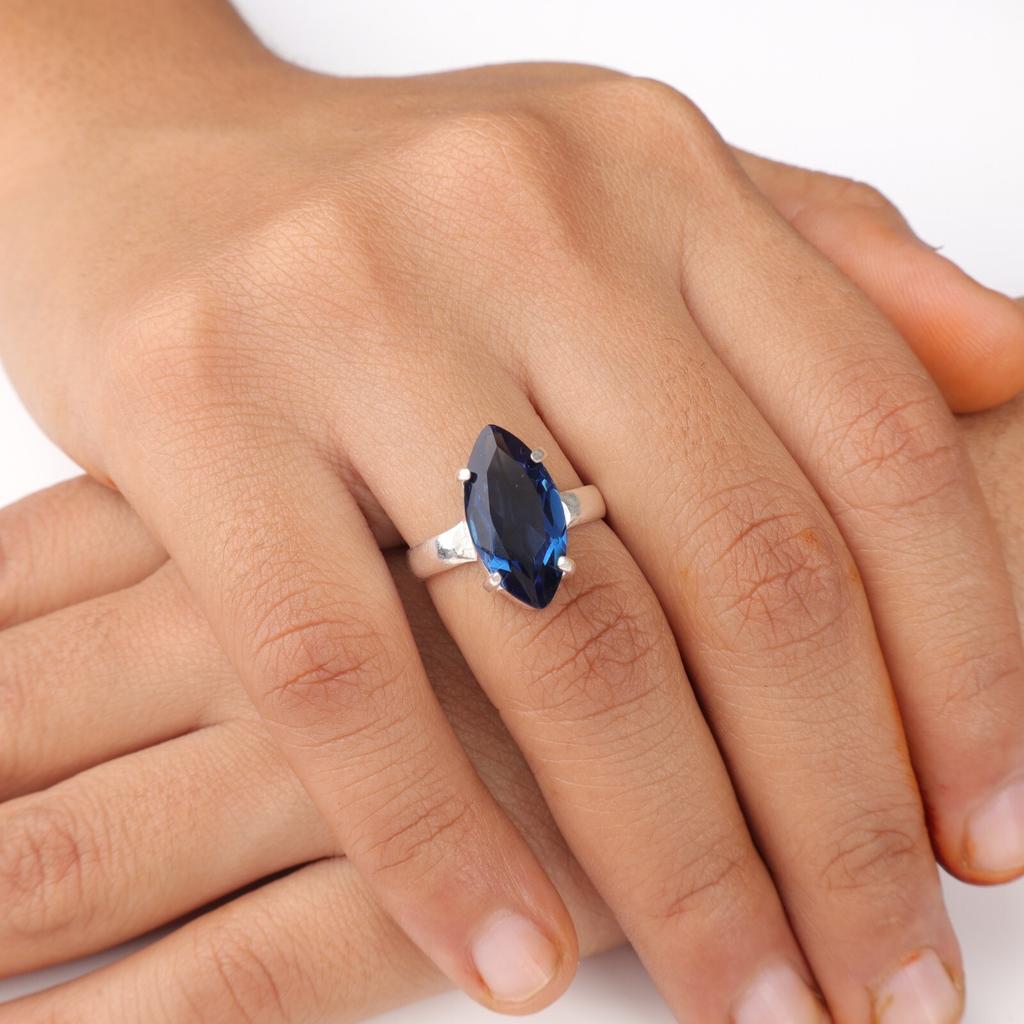 London Blue Topaz Gemstone 925 Stamped Silver Jewelry Handmade Ring Gift For Her RR-65-7