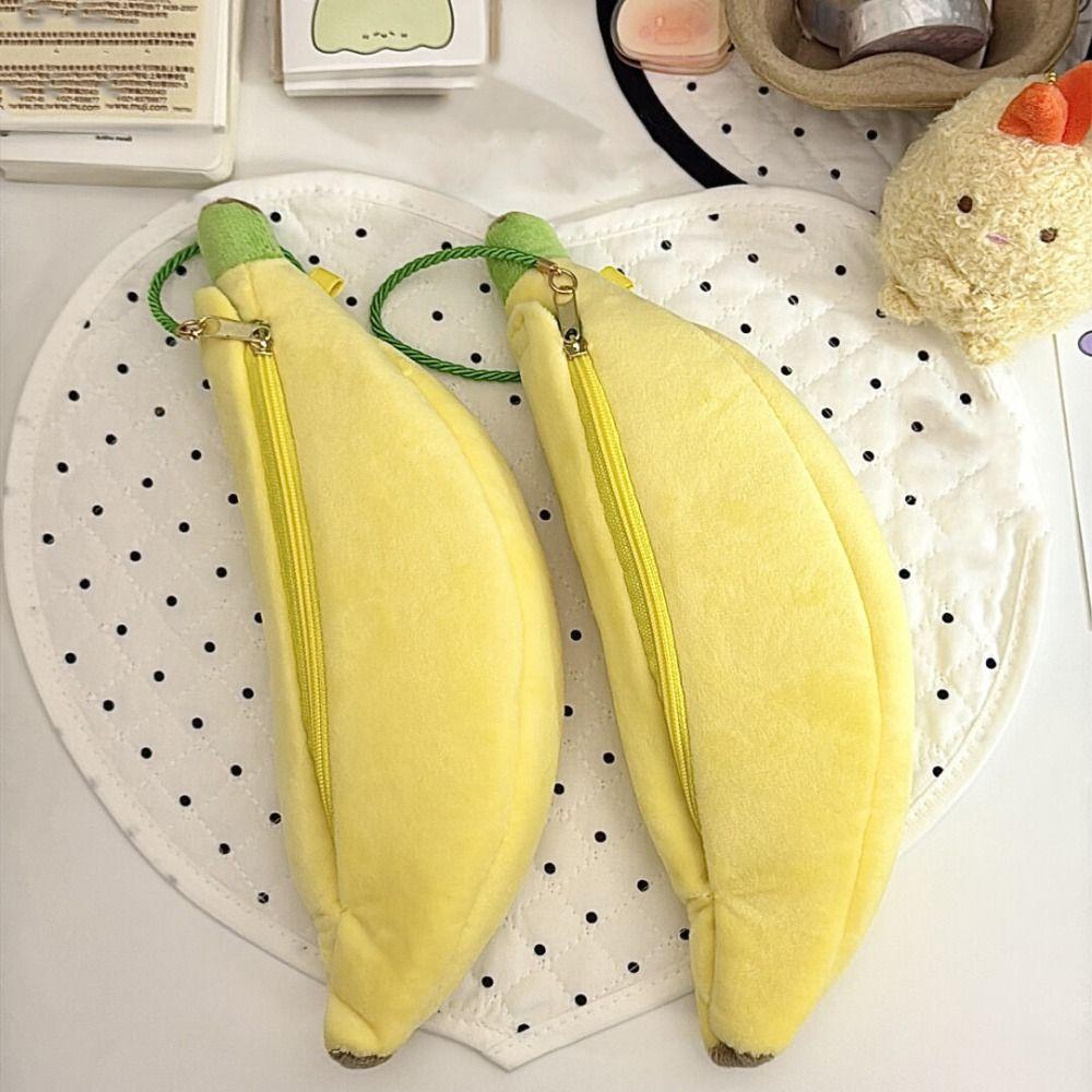 Print Banana Shape Pencil Case Desktop Storage Cloth Stationery Bag Stationery Holder