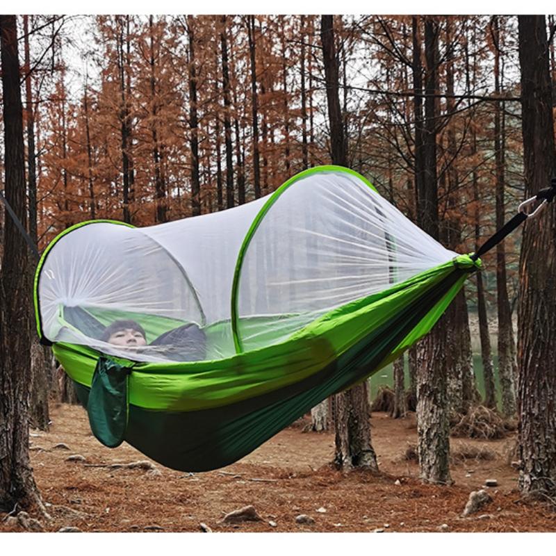 Automatic Quick-opening Mosquito Net Hammock Outdoor Camping Pole Mosquito Net Hammock Rollover-proof Nylon Hammock with Mosquito Net