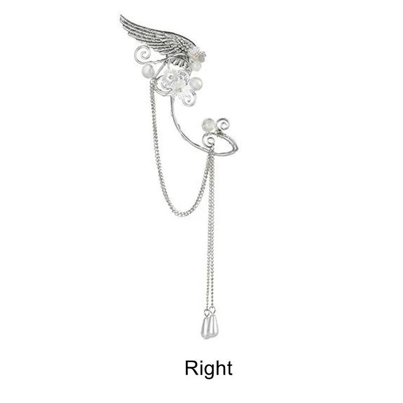 Charm Fairy Long Tassel Elf Ear Cuff Wrap Wings Resin Flowers No Piercing Elven Clip On Earrings For Women Cosplay Cosplay