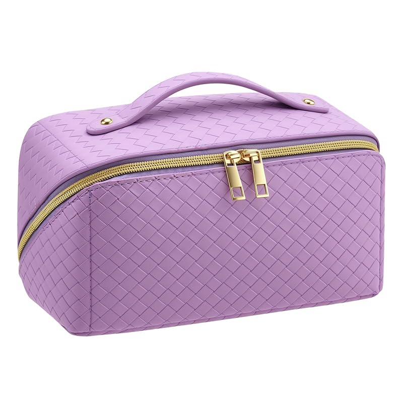 Large Capacity Travel Makeup Bag for Women, Waterproof Portable Cosmetic Bag with Compartments, Foldable Flat Lay Design for Easy Access, Perfect for
