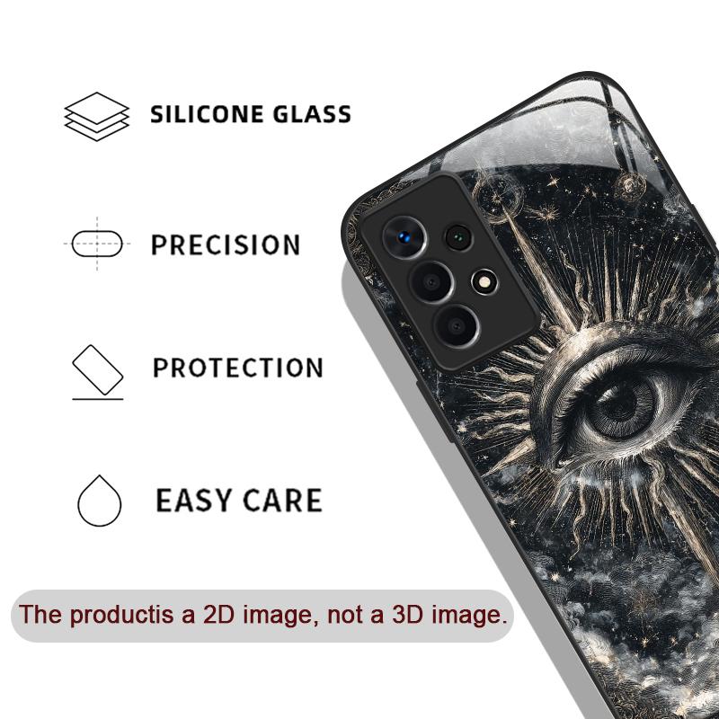 Retro Devil Eye Mysterious Totem Tempered Glass Phone Case for Samsung Galaxy S25 Ultra S24 S23 Plus S22+ S21 S20 FE Hard Cover