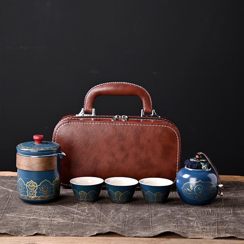 Ceramic Guyun Travel Tea Set Kuaike Cup Set Tea Portable Car One Pot Three Cups Business Gifts