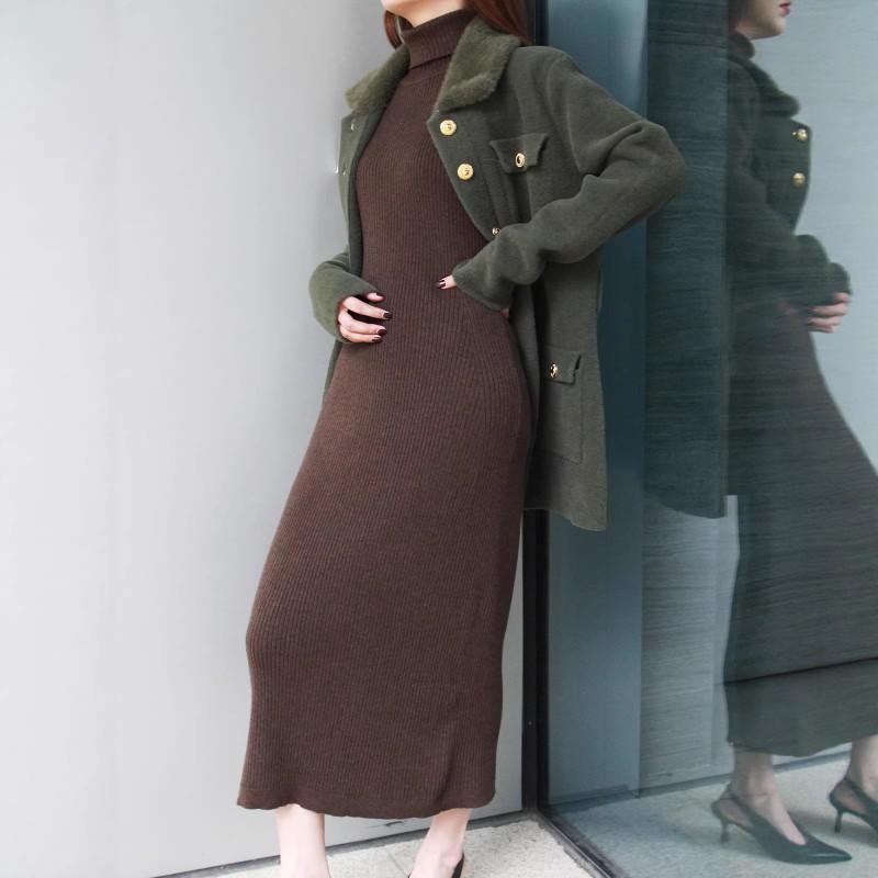 Womens 2-Piece Knit Set: Longline Cardigan Sleeveless Turtleneck Dress Casual Outfit