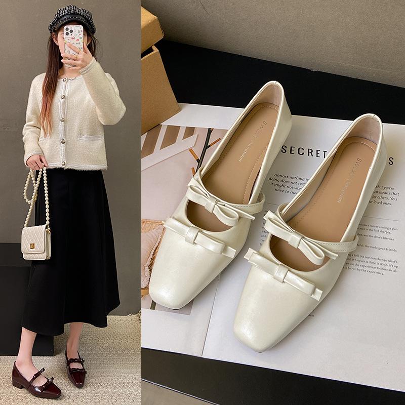 

Классические удобные туфли на плоской подошве с небольшой квадратной головкой, модный дизайн, нишевая женская милая одинарная обувь с бантом 34
