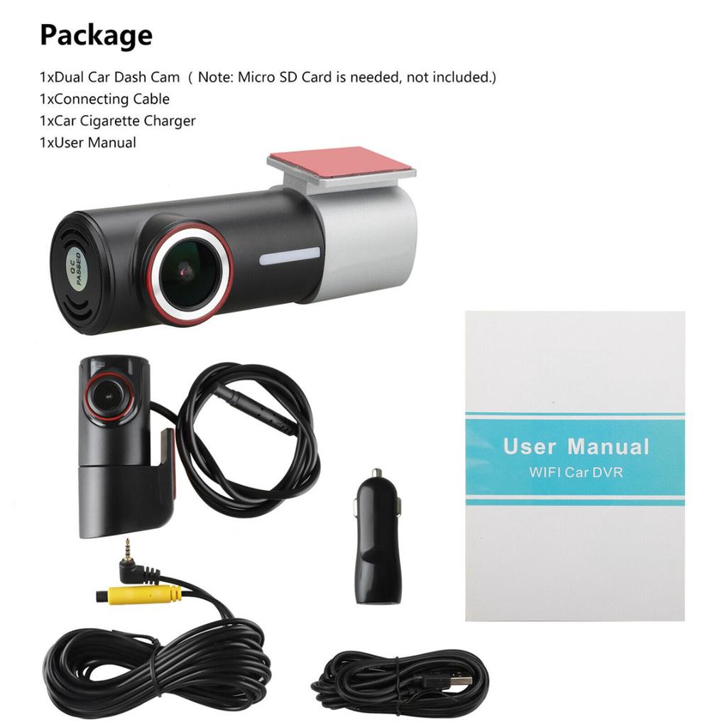 

Видеорегистратор Автомобильная камера Камера ночного видения WiFi 1080P 170° Широкоугольный 1080P чёрный