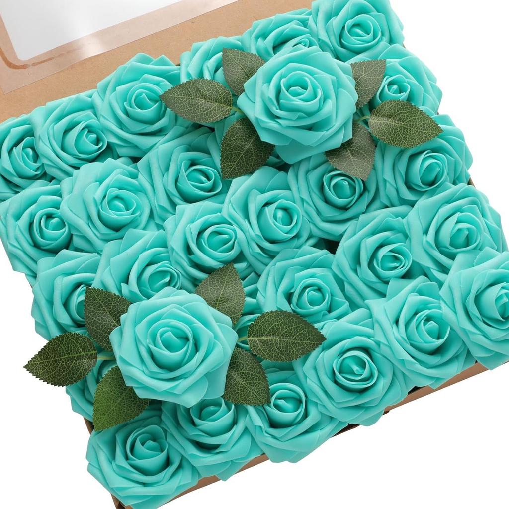 25Pcs Artificial Foam Rose Flowers with Stems for DIY Wedding Bouquets Centerpieces Mothers Day Valentines Home Party Decor