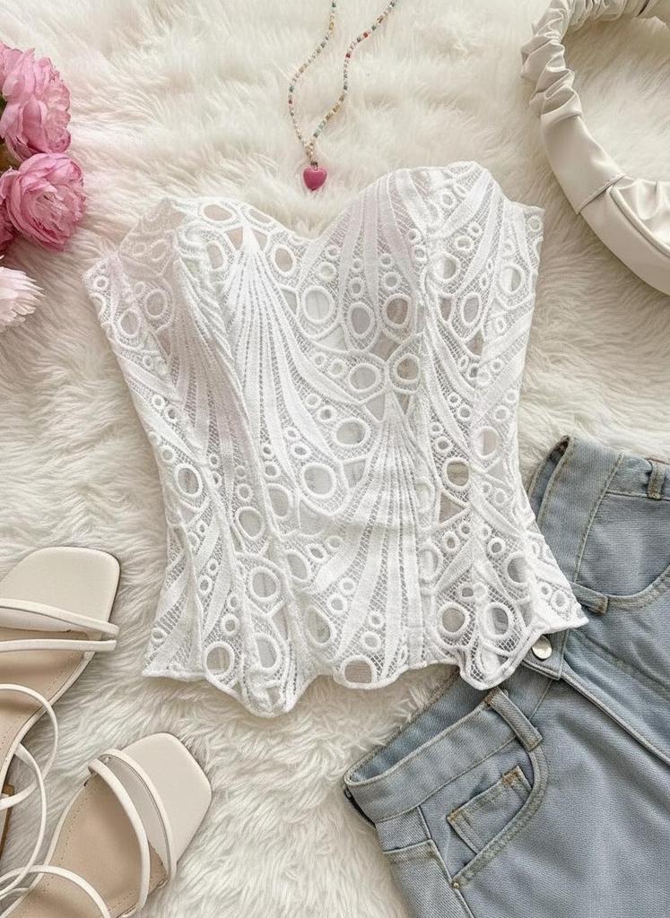 European Royal Court Style Lace Bustier - Body Shaping Mesh Top