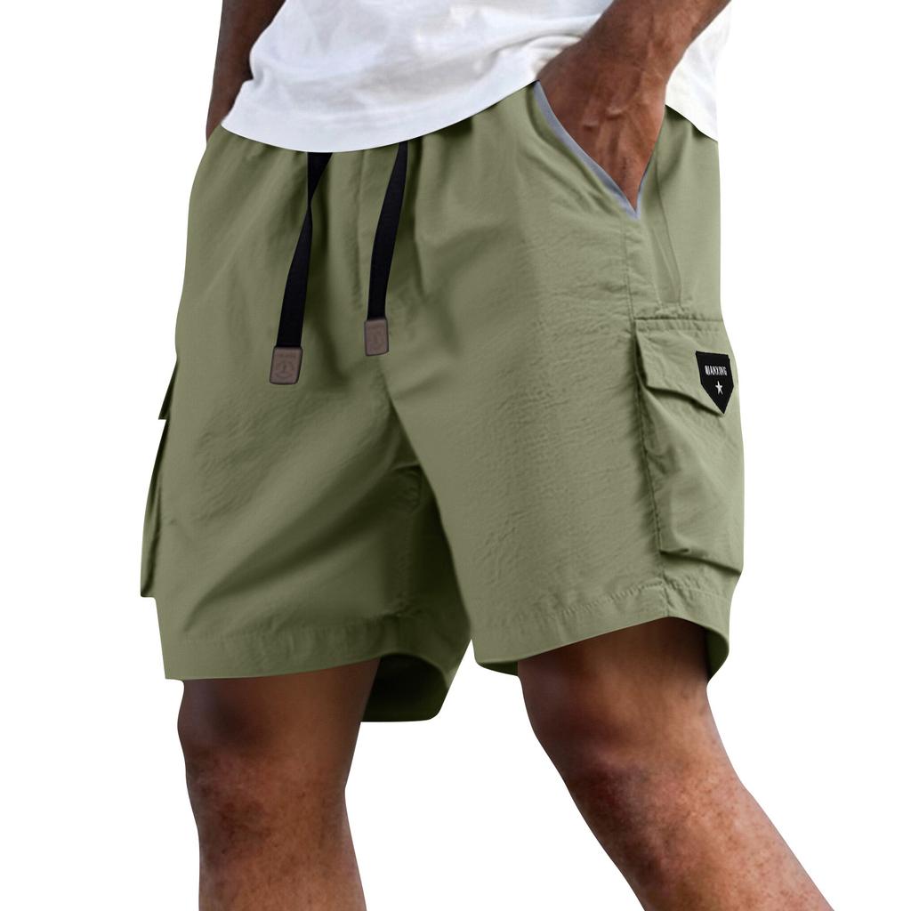 Men's Summer Quick Dry Cargo Shorts Multi Pocket Outdoor Fitness Running Shorts with Elastic Waistband and Adjustable Drawstring for Active Use