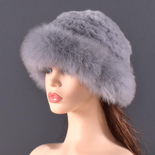 Women Real Fur Hat Rabbit Fur and Fox Fur Protection Ear Fluffy Beanies Fashion Knitted Cap Warm Winter Fur Hats for Women Ski