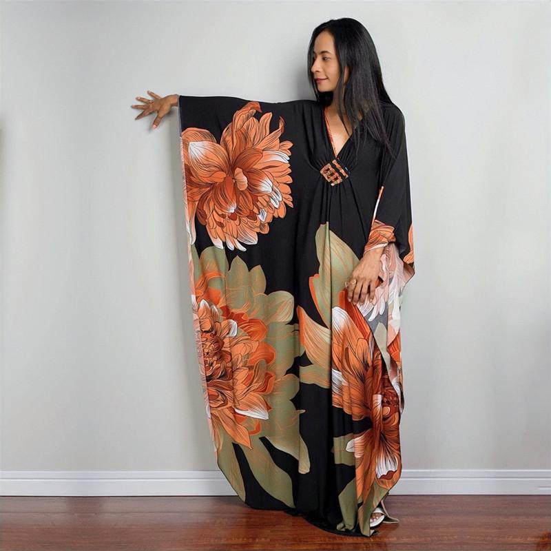 2022 Print Cover-ups Sexy Hand weben Tiefem V-ausschnitt Sommer Strand Kleid Tunika Kaftan Frauen Bademode Badeanzug Cover Up robe de plage Q1289