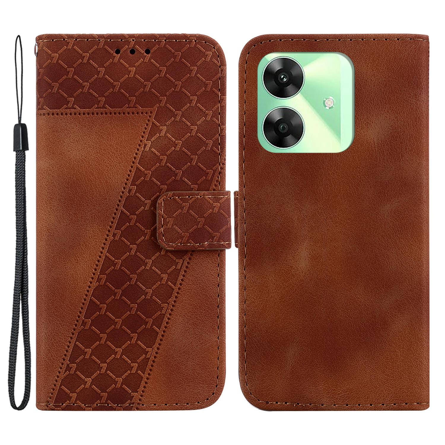 

For Realme Note 60x 4G/C63 4G/C61 4G/Narzo N63 4G Case Leather Phone Cover 7-Shaped Pattern Imprint Brown