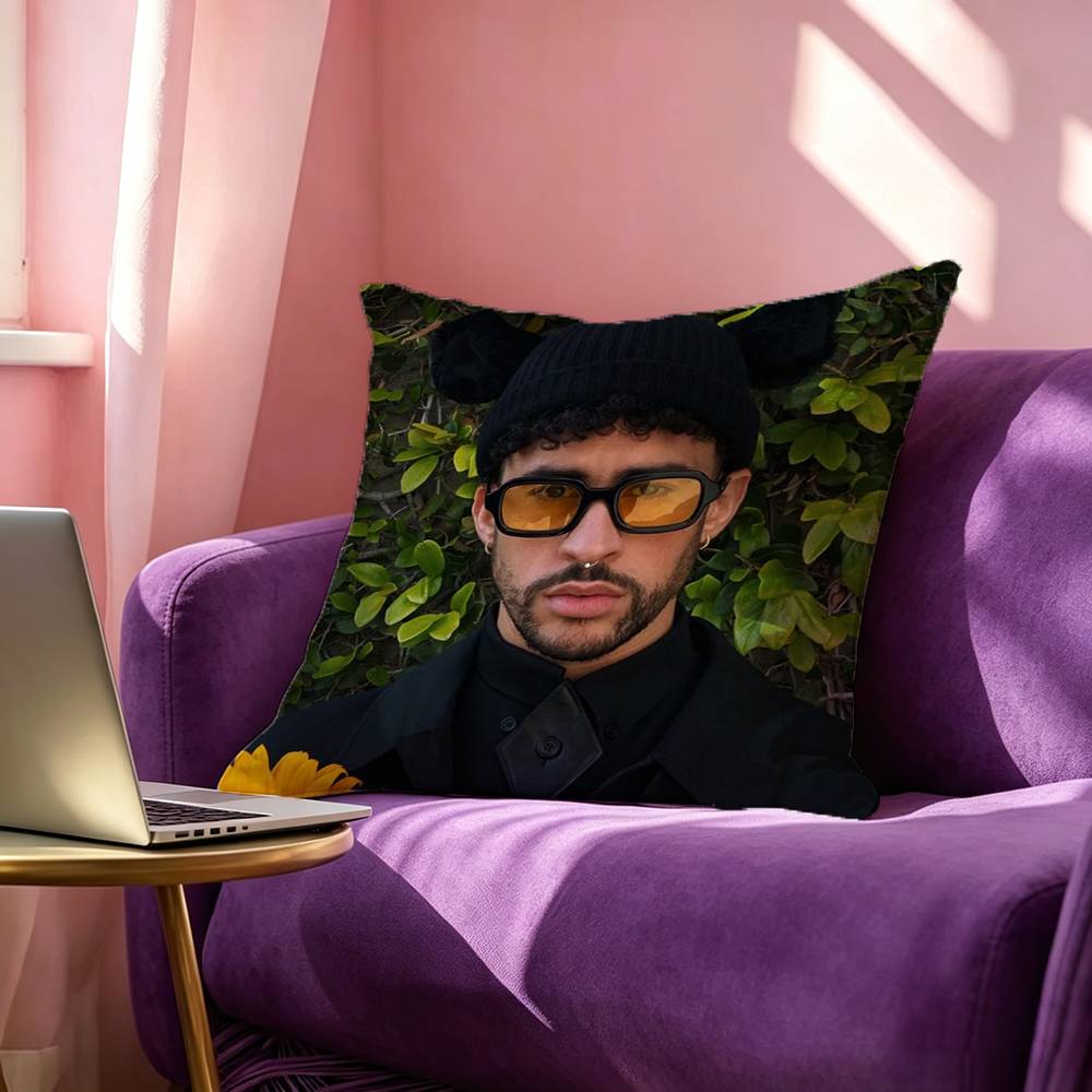 Singer Bad BBunny Debi Square DoubleSided printed Pillow Case Bedroom Bedside Pillow Sofa Cushion Cover