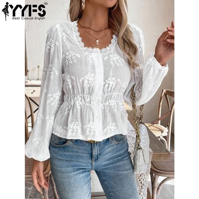 Camicette e camicie con scollo a V a maniche lunghe con stampa tinta unita primavera autunno moda casual da donna
