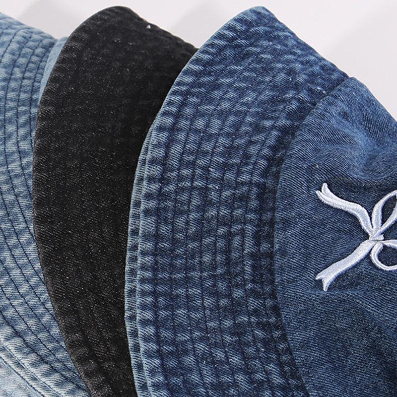 Washed Denim Bucket Hat For Women Retro Wide Brim Fisherman Cap Summer Outdoor Sun Hat