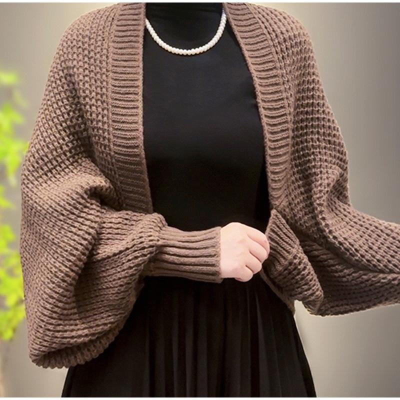 Maglioni da donna corti, a maniche lunghe, con apertura frontale, cardigan leggero in maglia, scialle, poncho