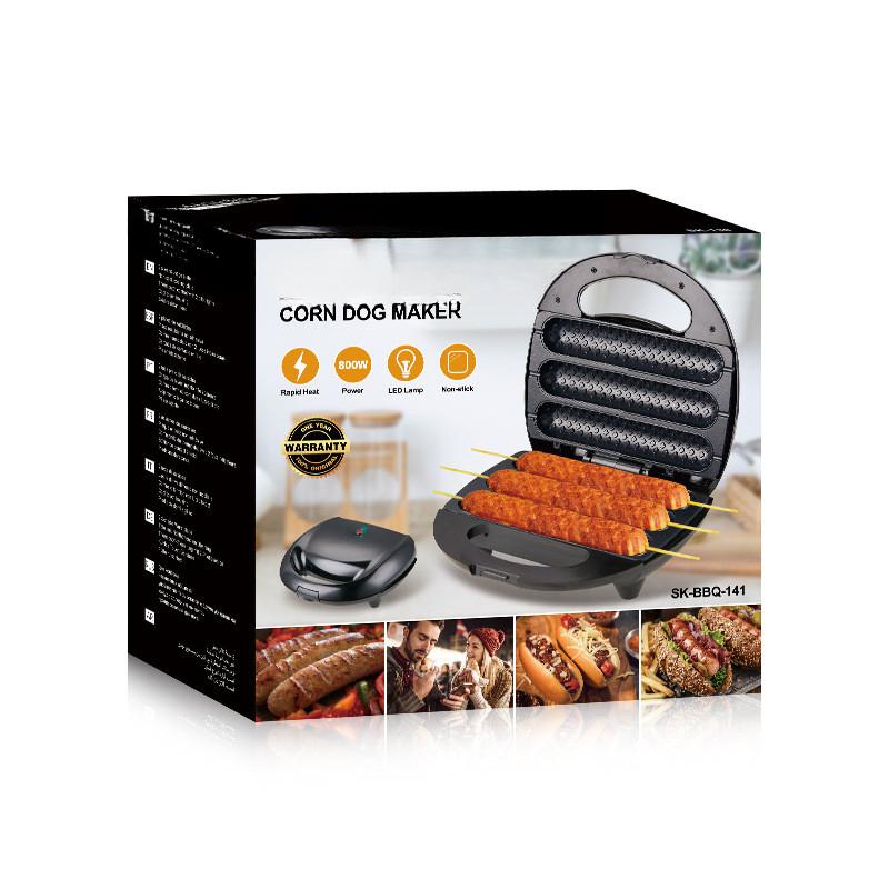 800W Electric Hot Dog Maker Crispy Corn Hotdog Sausage Machine Kitchen Double-sided Heating Breakfast Pan