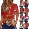 Women's T Shirt Tee Printed Button Short Sleeve Tunic Daily Weekend Fashion Basic V- Neck Regular Top