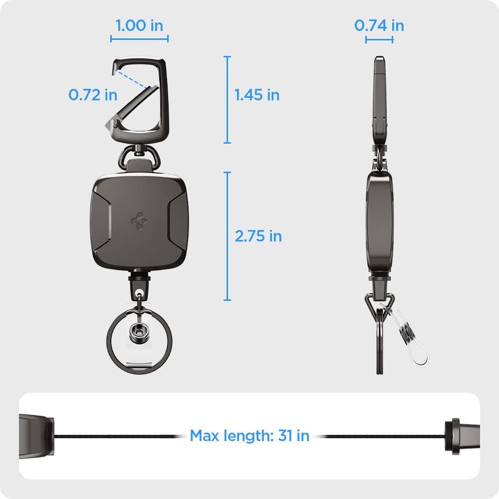 Spigen Retractable Carabiner Keychain – Heavy-Duty ID Badge Reel with Clip